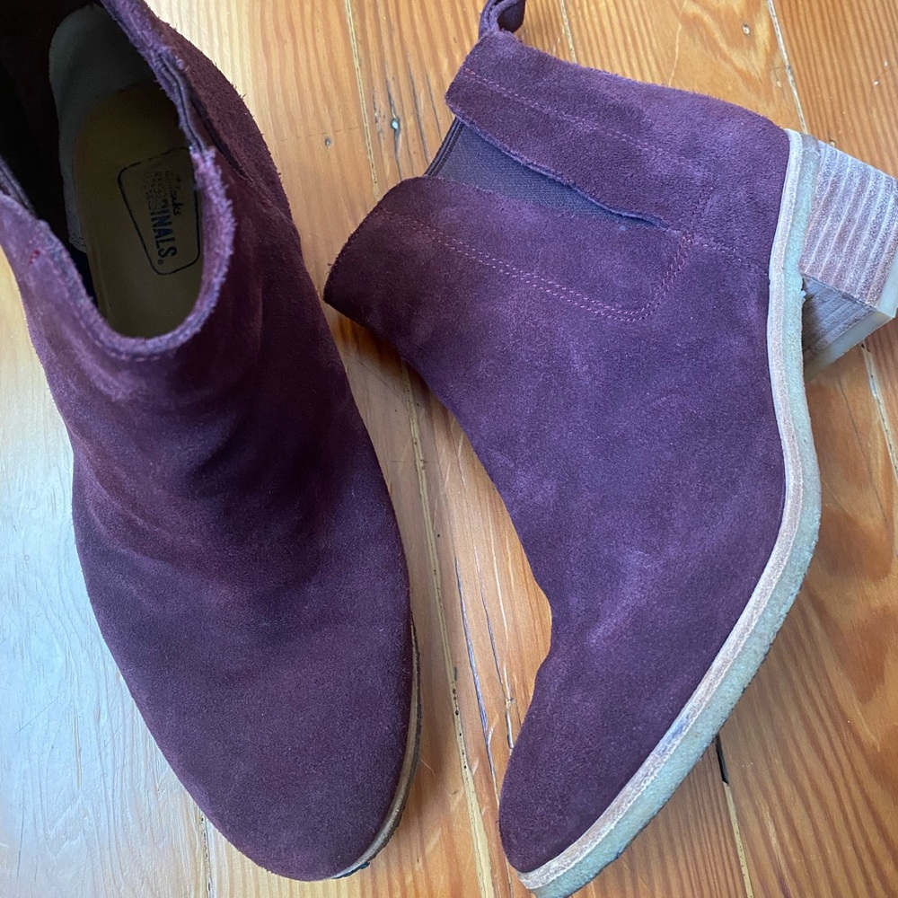Clarks Purple Suede Heeled Boots